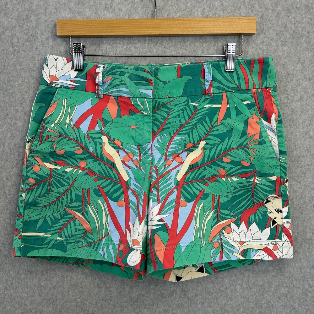Talbots Shorts Green Tropical Jungle Leopard Print Preppy Resort Womens Size 6